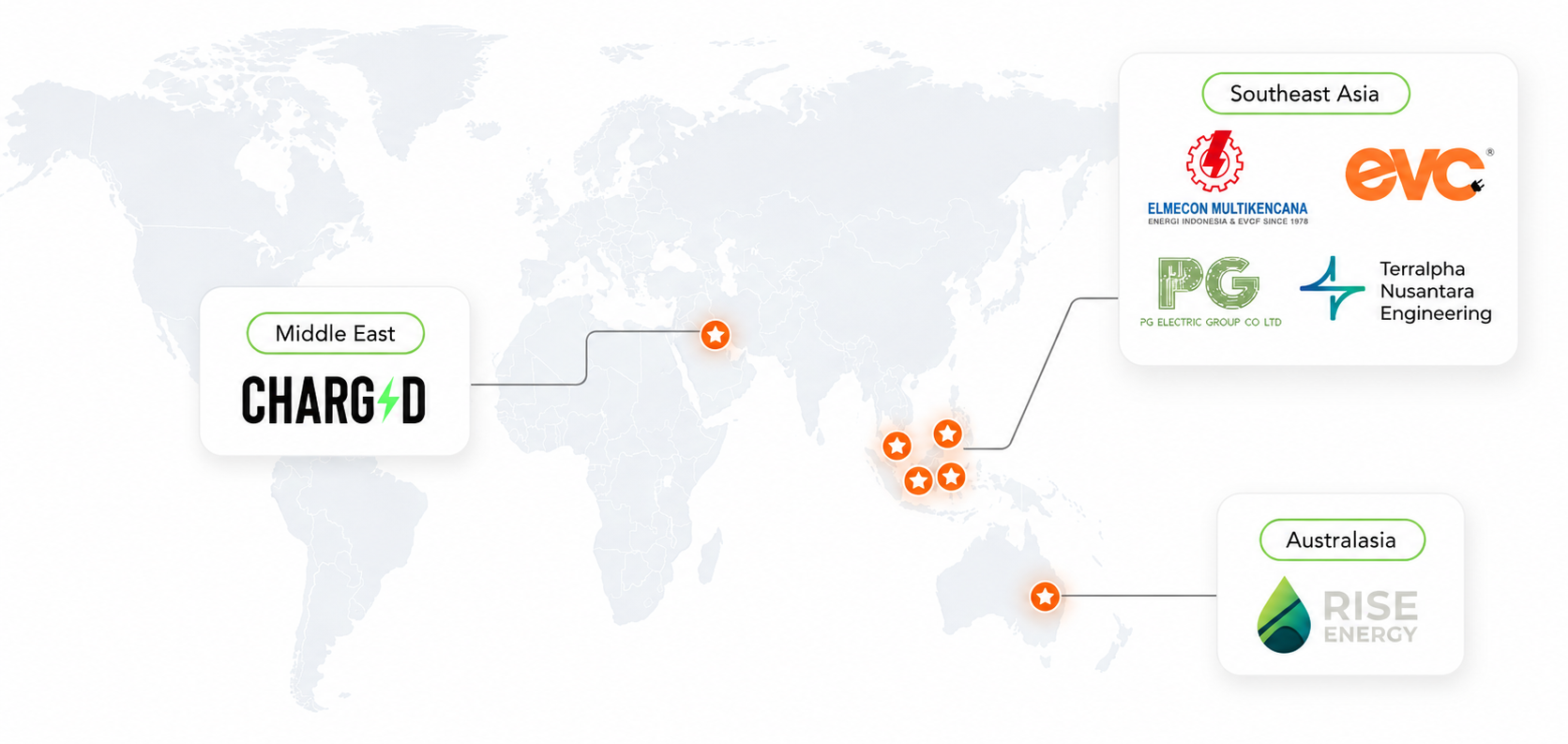 World map of Chargedot regional partners